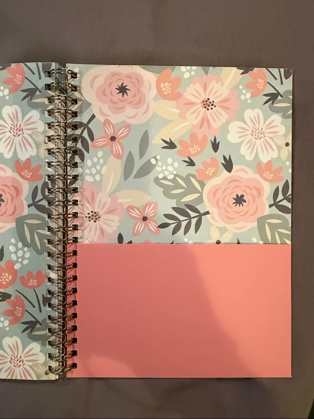 Floral Spiral Notebook - Teal with Pink Flower Design